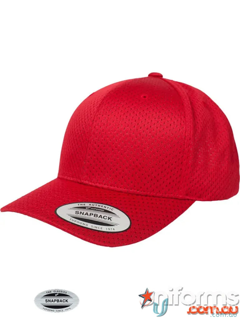 Red mesh sports cap from Snapback Sports Cap perfect for game day uniforms