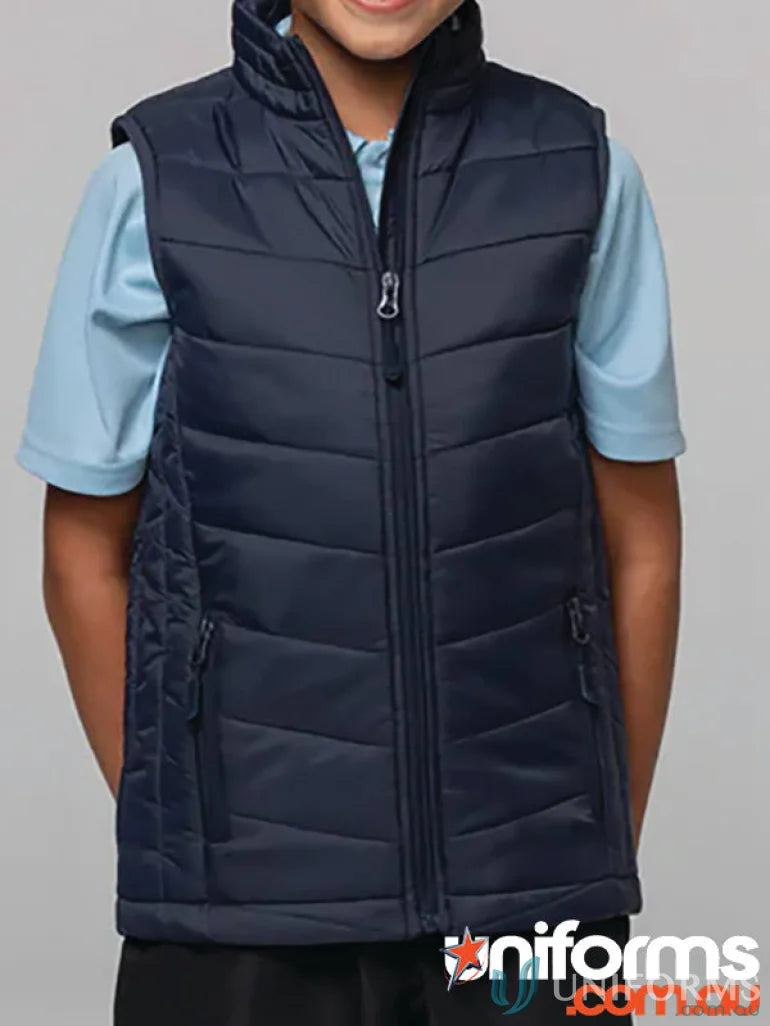 Navy blue quilted vest from Snowy Kids Vests perfect for snowy days and workwear style