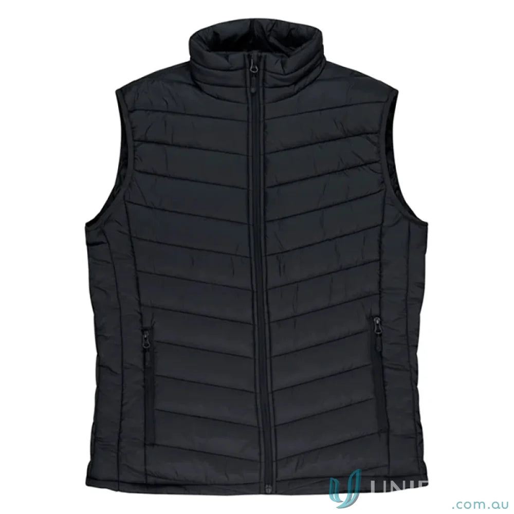 Black quilted vest from Snowy Ladies Vest, perfect for workwear and uniforms
