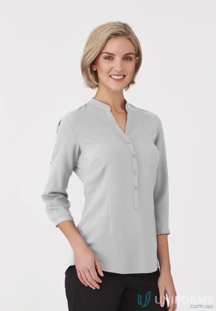 Light grey women’s collared shirt from SoEzy Top, perfect for work uniforms or workwear