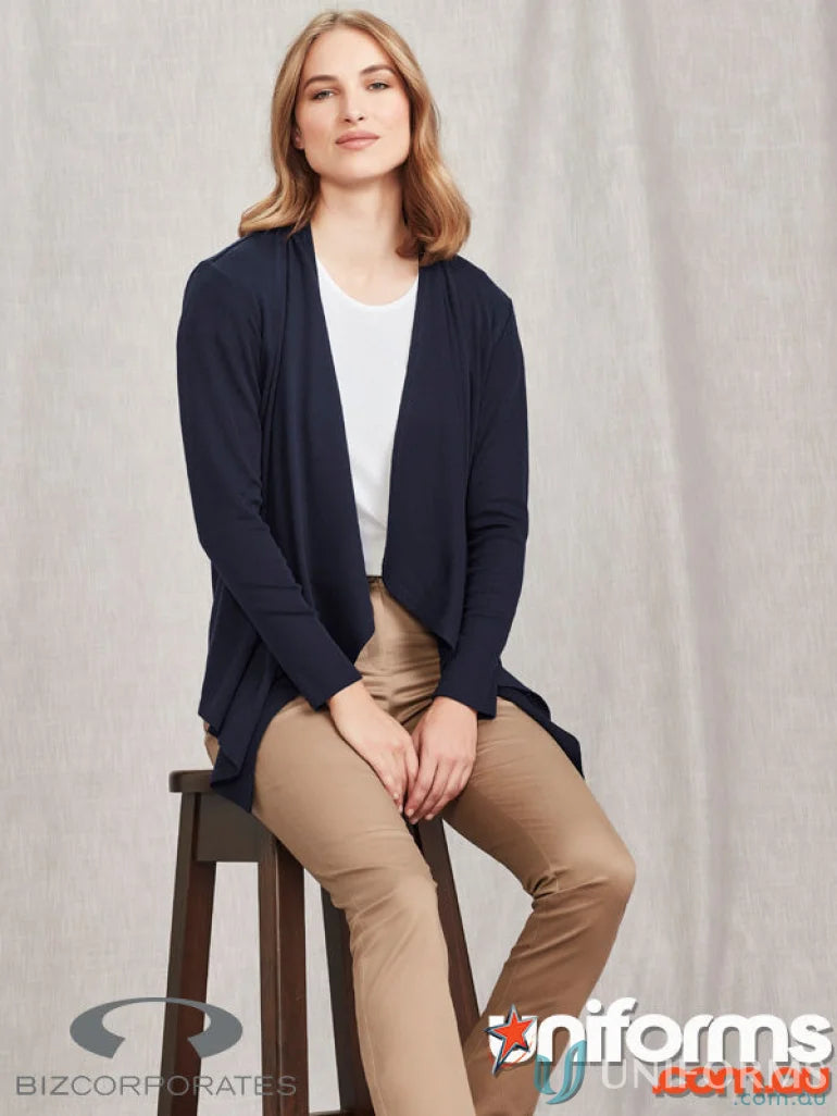 Woman’s navy Sofia Waterfall Cardigan RLC267L, cozy waterfall cardigan style