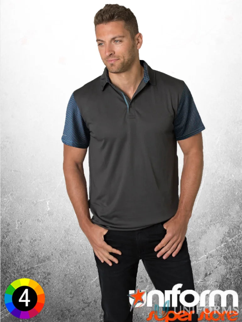 Man in gray Soft Touch Contrast Polo with aegis microbe shield and cooldry tech