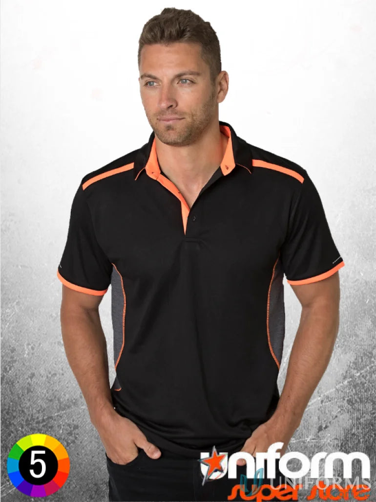 Black and orange Soft Touch Stripe Polo with aegis microbe shield and CoolDry tech