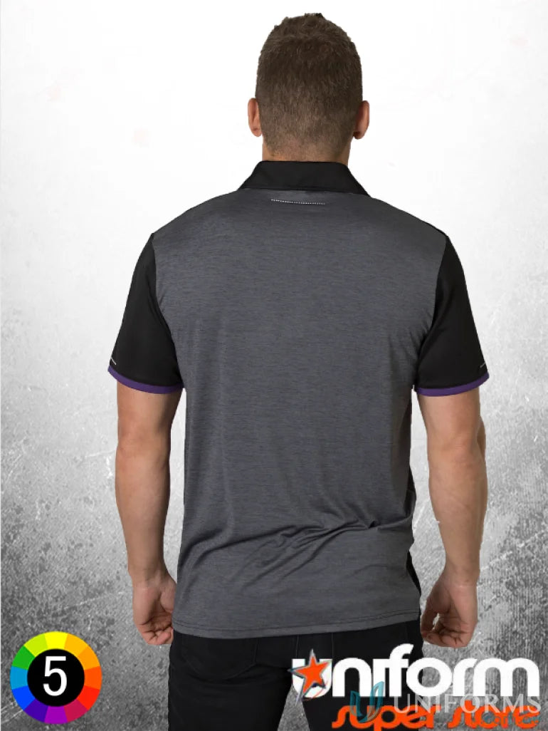 Gray and black Soft Touch Stripe Polo with aegis microbe shield and cooldry tech
