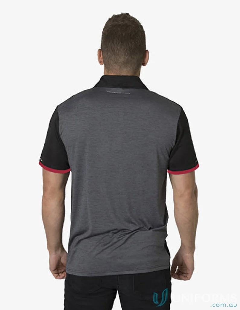 Gray and black Soft Touch Stripe Polo with aegis microbe shield and cooldry tech