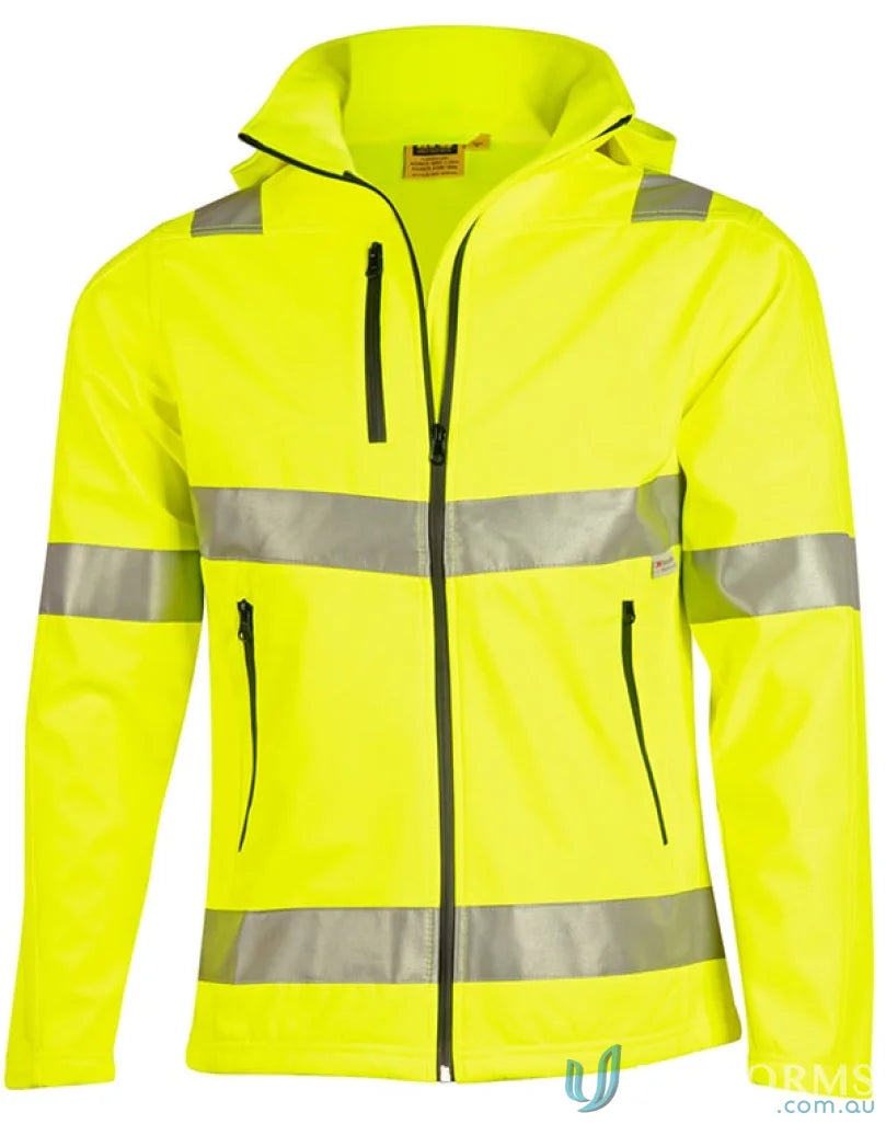 Bright yellow SoftShell Heavy Duty Safety Jacket with reflective stripes and weather protection