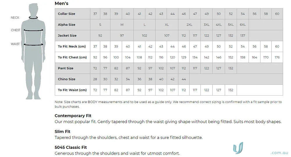 Men’s clothing size chart for SOHO Dot Print LS Shirt with silk protein finish