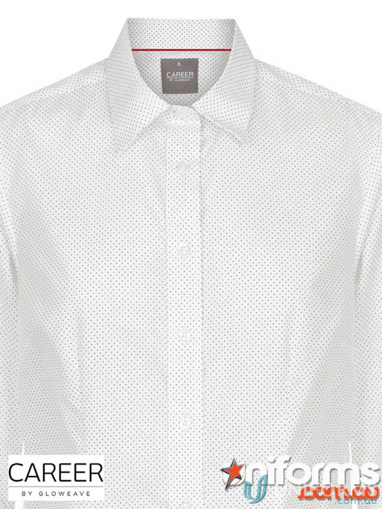 SOHO Ladies Dot Print 3Qtr Shirt with easy iron silk protein fabric and red collar stripe