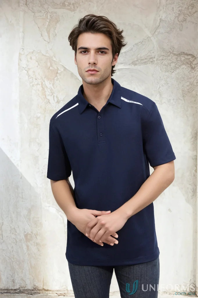 Sonar Polo navy blue polo shirt with white shoulder stripes from Bizcool contrast panels collection