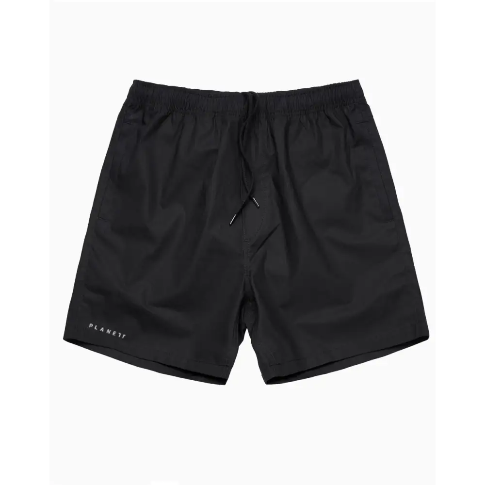 Black sorrento beach shorts with drawstring waistband and subtle white branding perfect for casual workwear uniforms