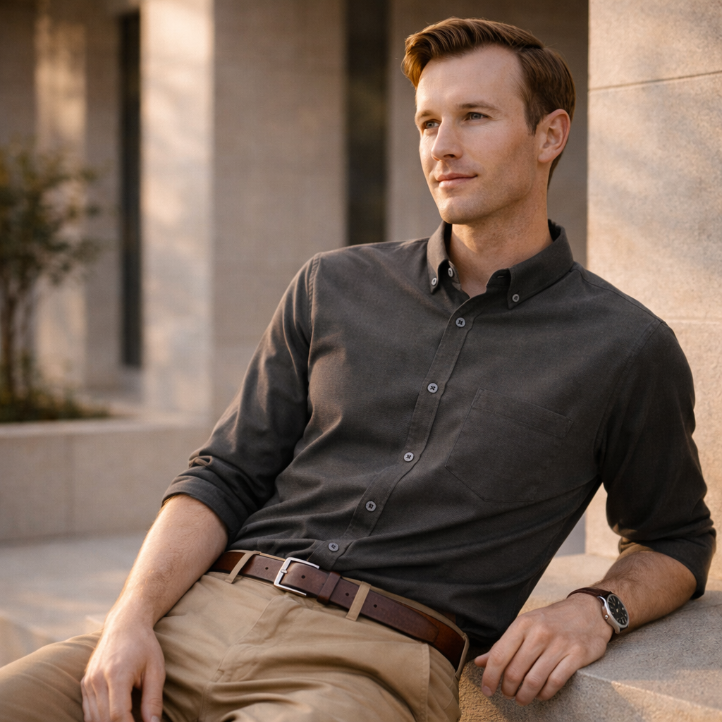 Soul LS Shirt: dark gray long sleeve button-down with classic collar