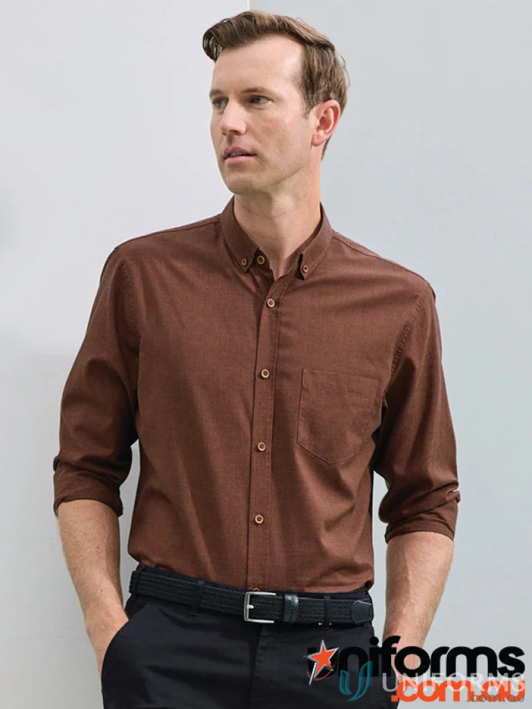 Brown button-down shirt from the Soul LS Shirt collection, stylish long sleeve shirt