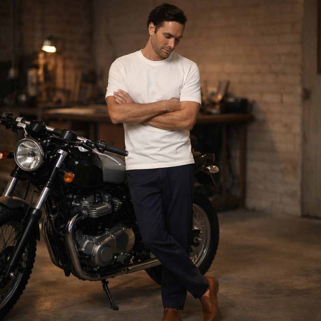 Biz collection men’s ice short sleeve tee with black motorcycle chrome accents