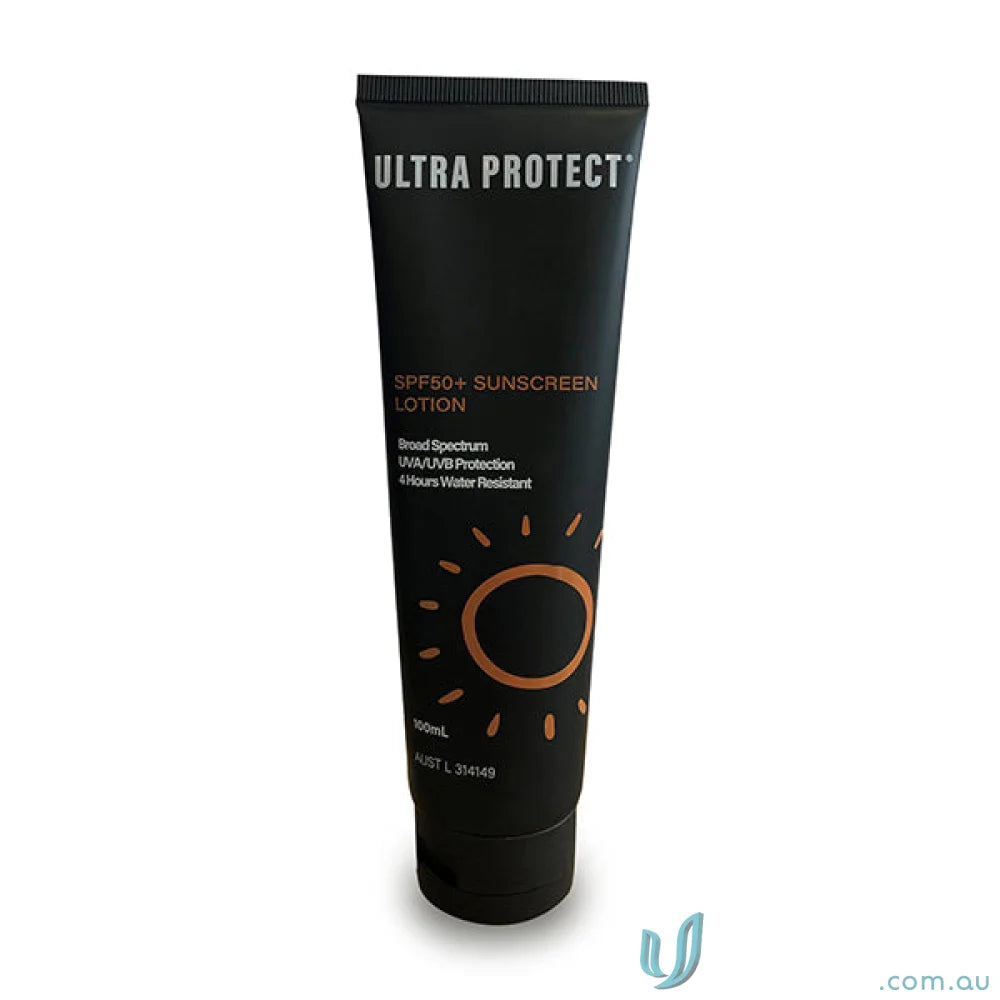 Black tube of SPF 50+ Sunscreen Lotion for high protection and even skin tone