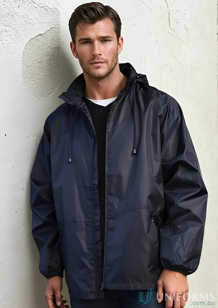 Navy hooded rain jacket from Spinnaker Unisex Jacket J833 for light rain, biz collection unisex style
