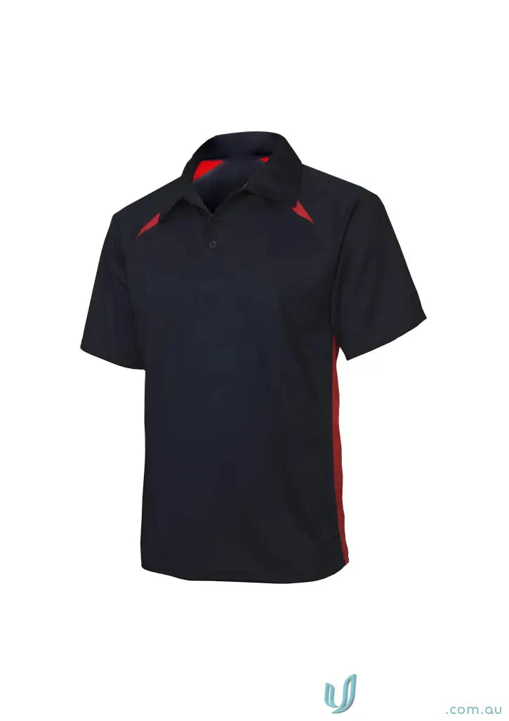 Men’s navy blue splice polo shirt with red accents from Collection Splice Polo Biz Collection Splice