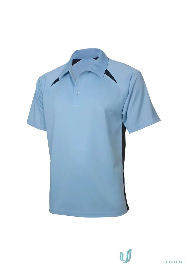 Light blue Splice Polo shirt with black side panels from Biz Collection Splice