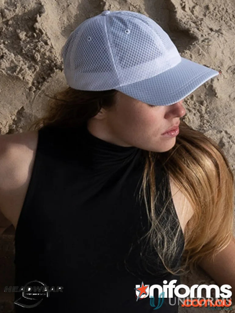 Light blue mesh running cap with solid brim for sports and outdoor activities