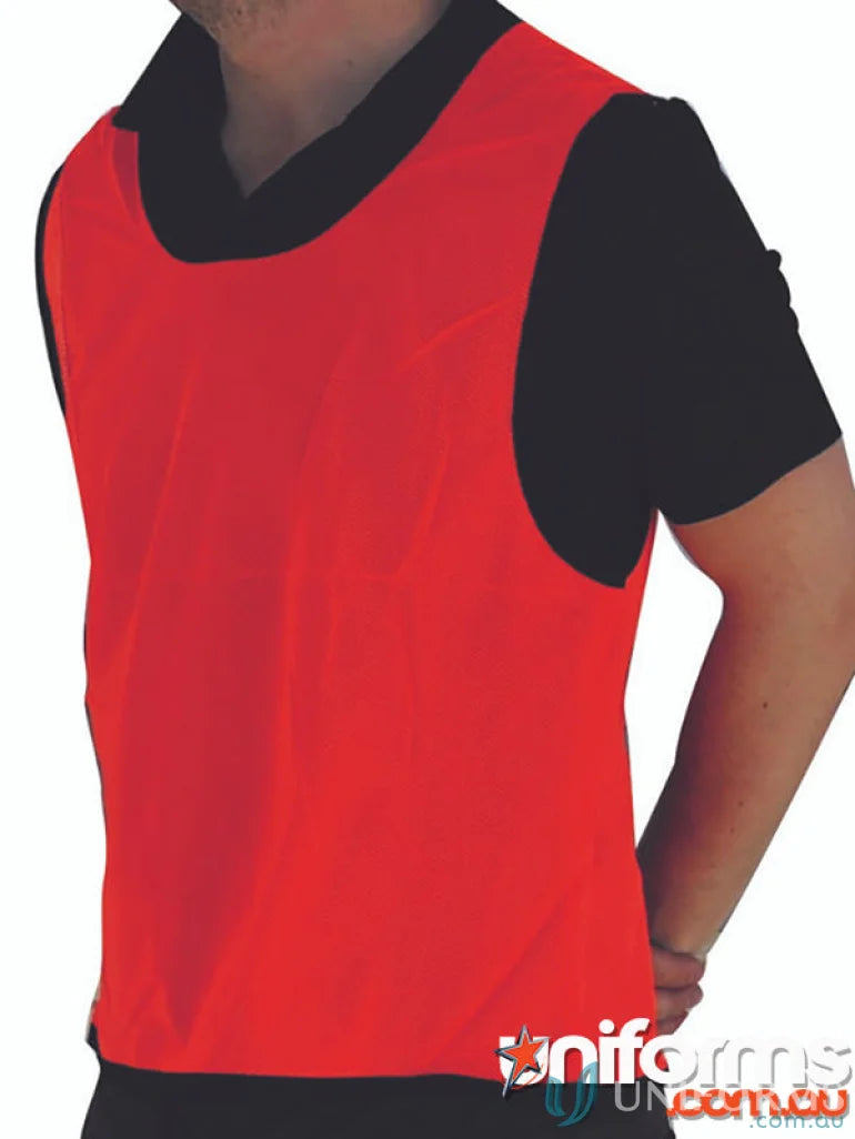 Red sports mesh training bib on a mesh training vest for active athletes