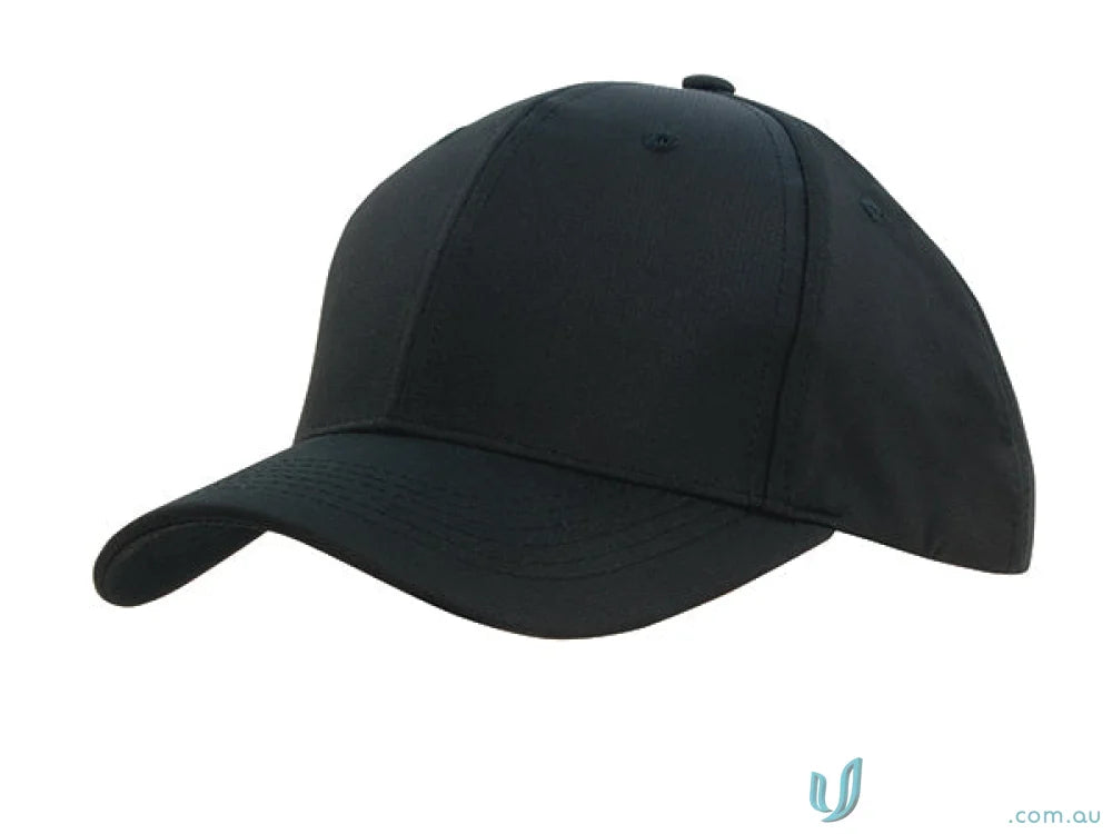 Black baseball cap from Sports Ripstop Cap with high stock range and wide fit for days imprint