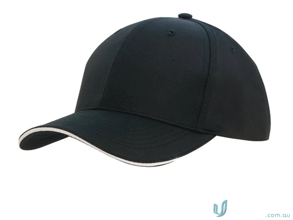 Black baseball cap with white trim from Sports Ripstop Sandwich Cap high stock range