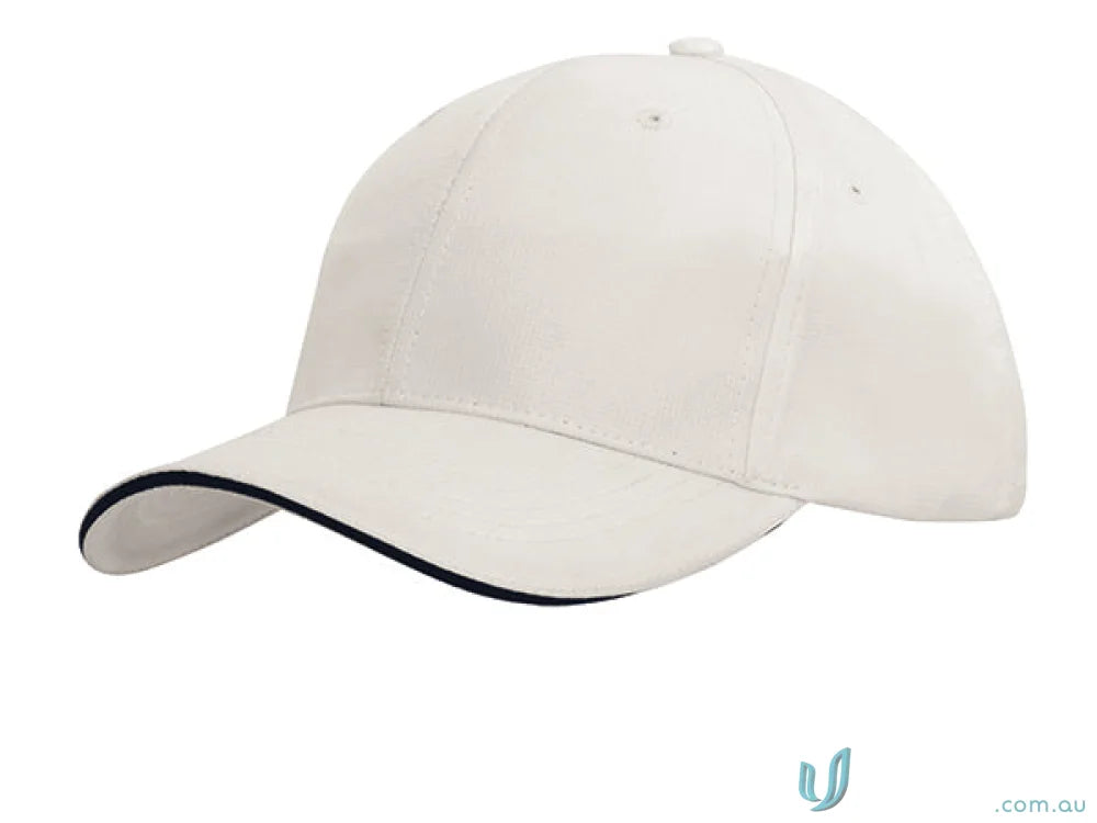 White baseball cap with dark trim from Sports Ripstop Sandwich Cap in high stock range