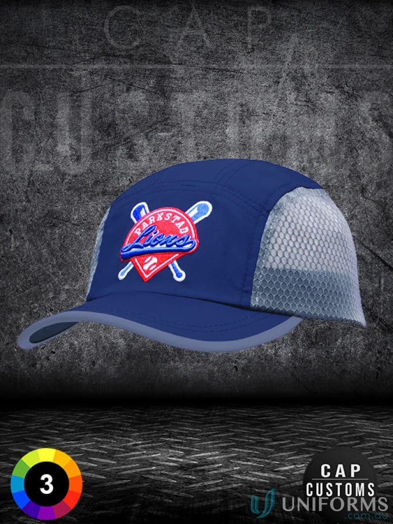 Blue and gray baseball cap from Sports Ripstop with Bee Hive Mesh, great for workwear and uniforms