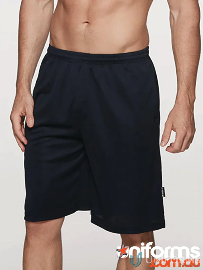Black sports shorts perfect for workout or casual wear, ideal for active uniforms