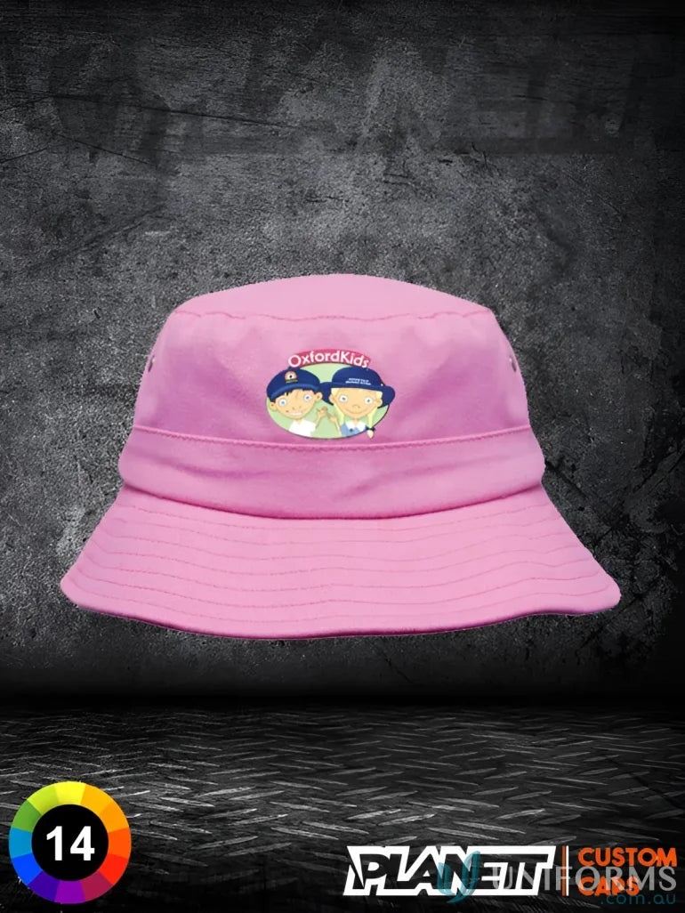 Pink bucket hat from Sports Twill Infants Bucket Hat, perfect for casual uniforms or workwear styles