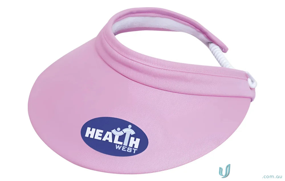 Pink sun visor with elastic fastener perfect for sports, uniforms, and workwear