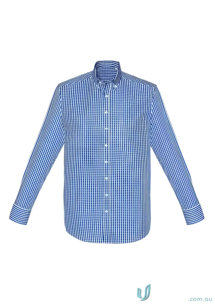 Blue and white checkered Springfield LS Shirt, perfect for warmer climates and easy-care fabric