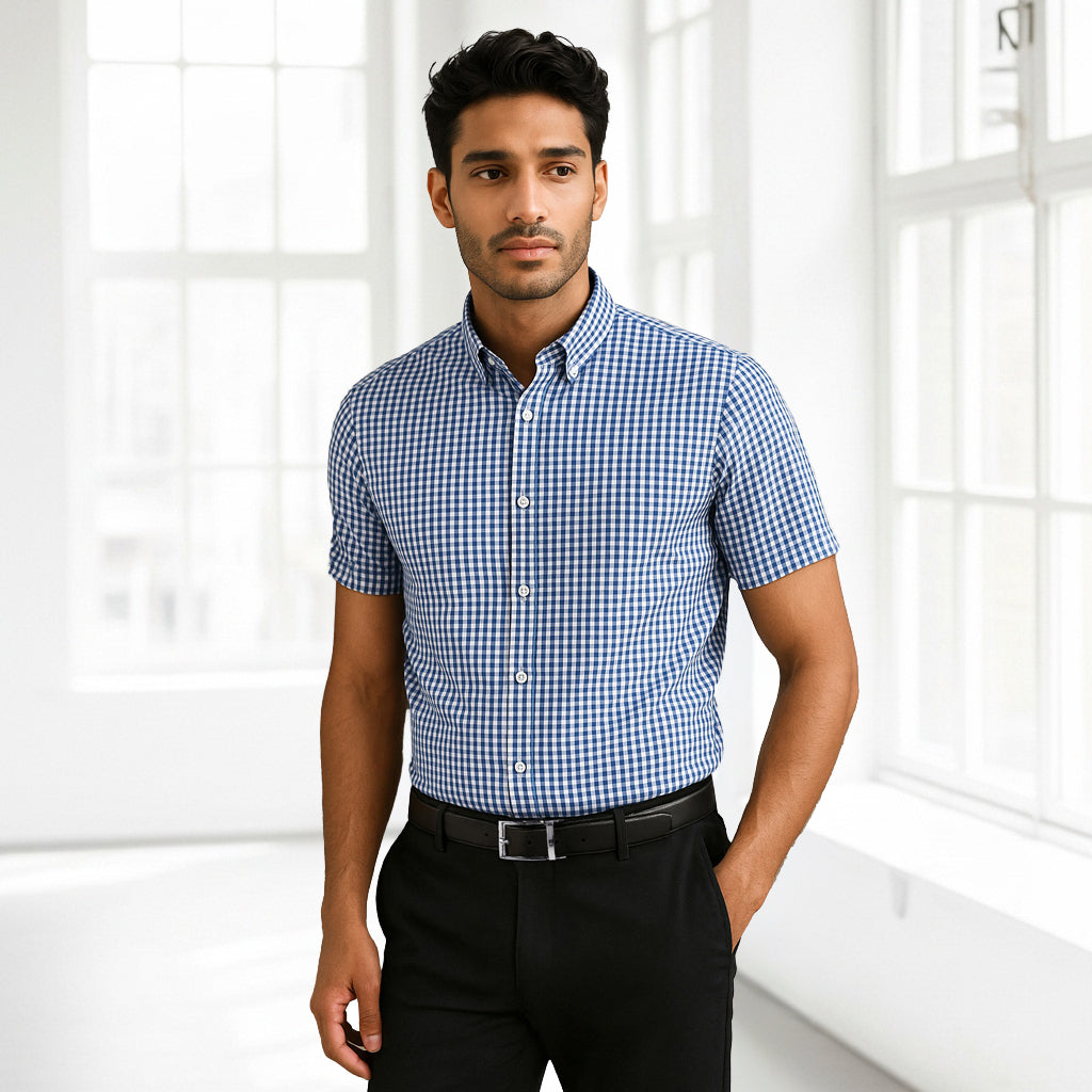 Springfield short sleeve shirt with premium yarn-dyed check pattern and classic collar