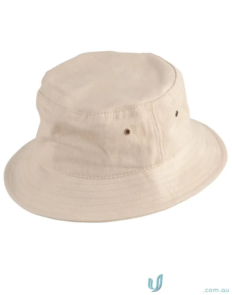 St Peter Beige Canvas Bucket Hat made of heavy brushed cotton with metal eyelets