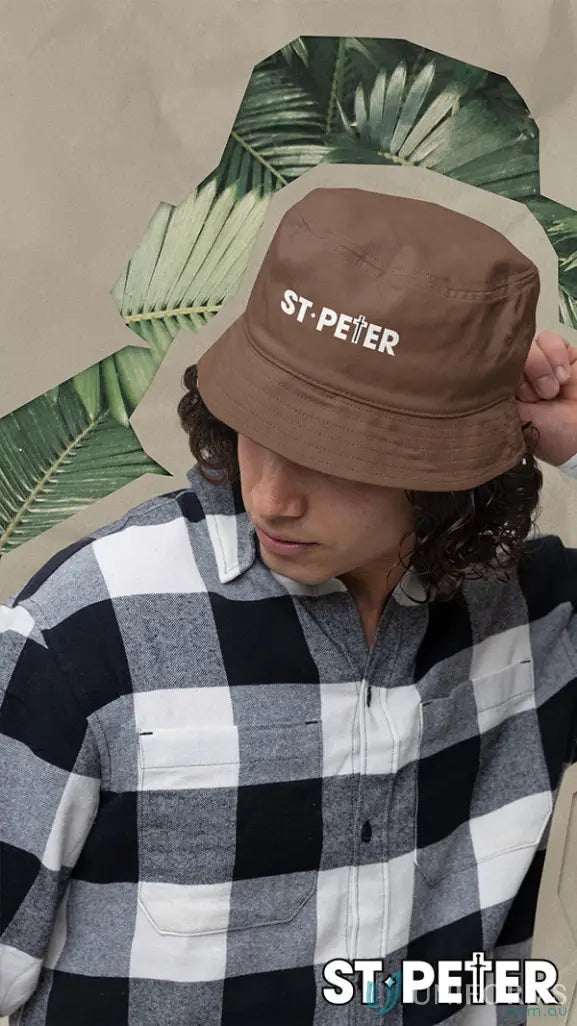 Brown St Peter Beige Canvas Bucket Hat made from heavy brushed cotton with metal eyelets