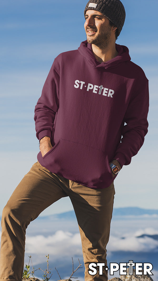 Maroon St Peter Text Hoodie with kangaroo pocket fleece 340gsm
