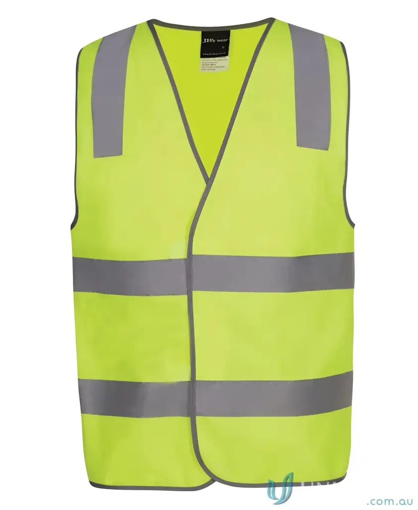 Fluorescent yellow printed staff vest with reflective stripes for safety D+N visibility