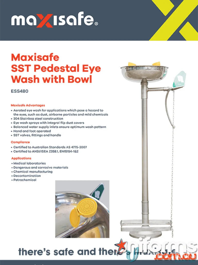 Stainless steel pedestal eye wash station with bowl for uniforms safety at work