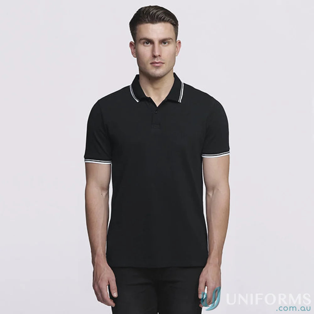 Black Stanton Polo shirt made from cotton pique with tipped flat knit trim