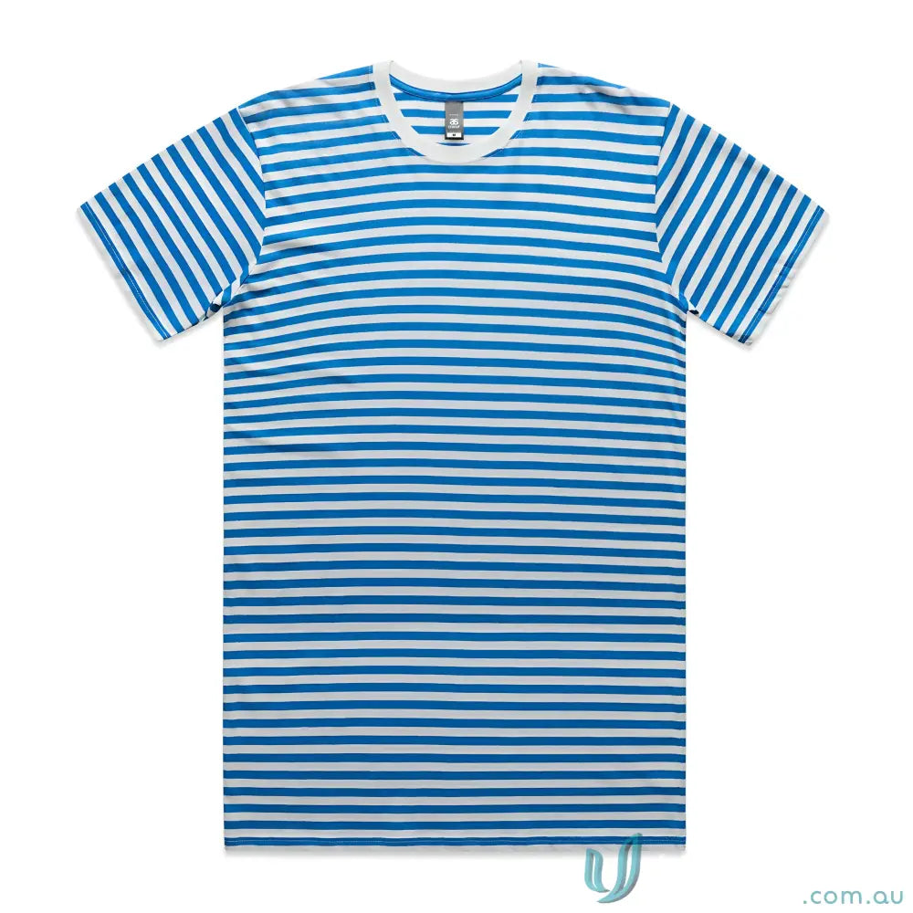 Blue and white striped staple stripe tee with short sleeves and crew neck for casual wear