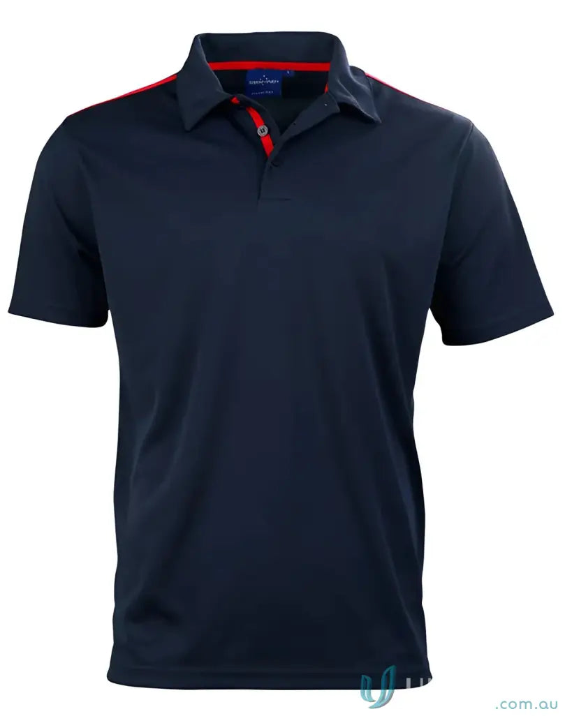 Navy blue PS83 Staten Polo with red accents from the Rapid Cool Contrast line