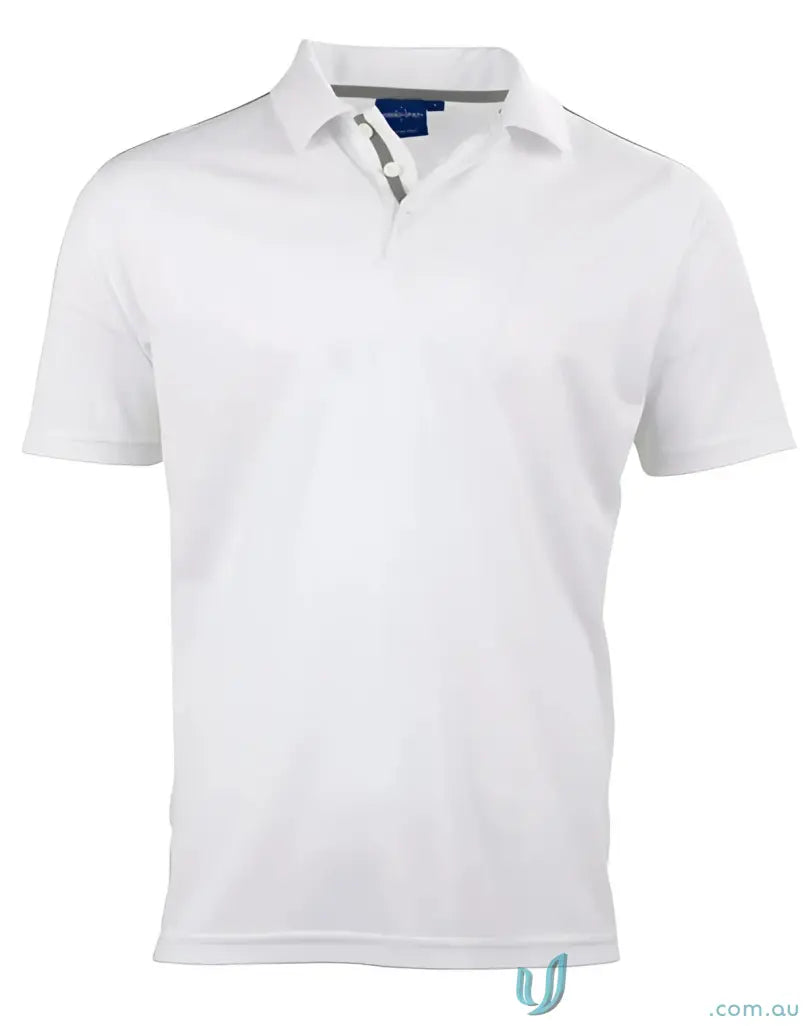 White short-sleeved ps83 Staten polo shirt with rapid cool contrast accent