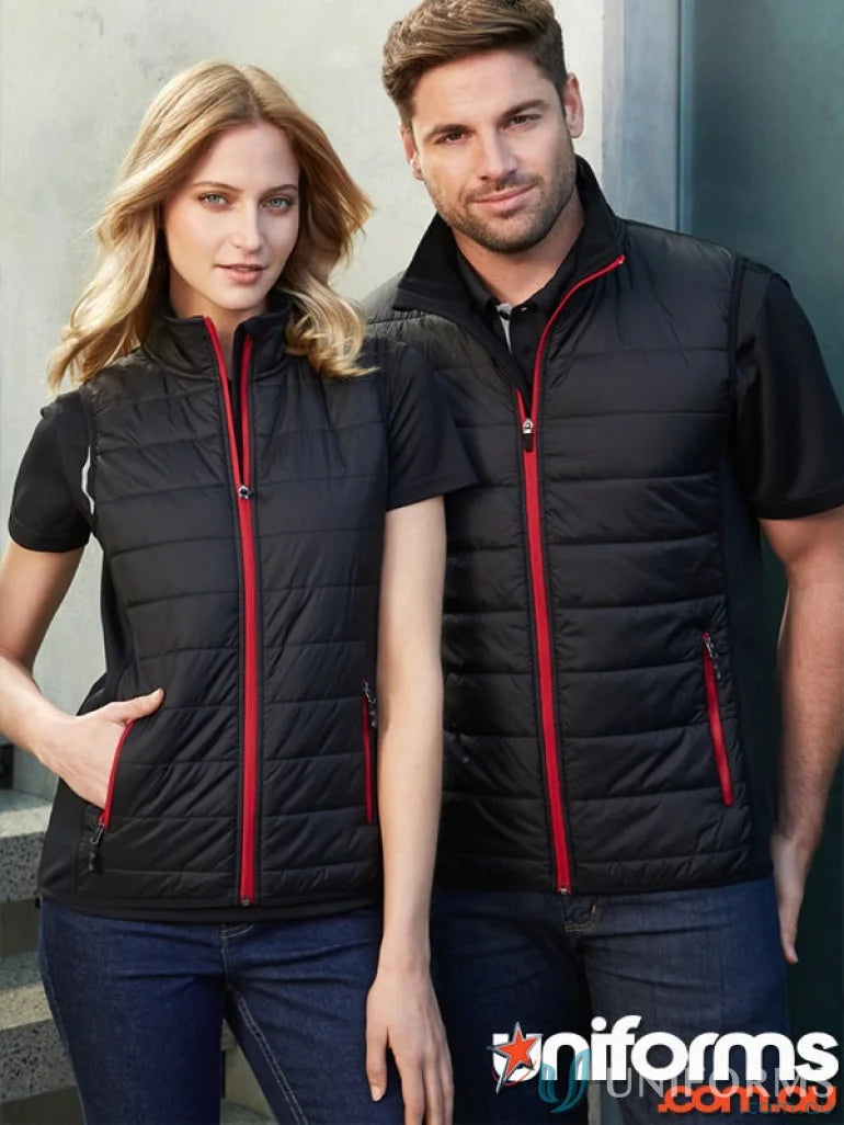 Matching black puffer vests from Stealth Vest collection for men’s stealth vest with core warm polyfil insulation