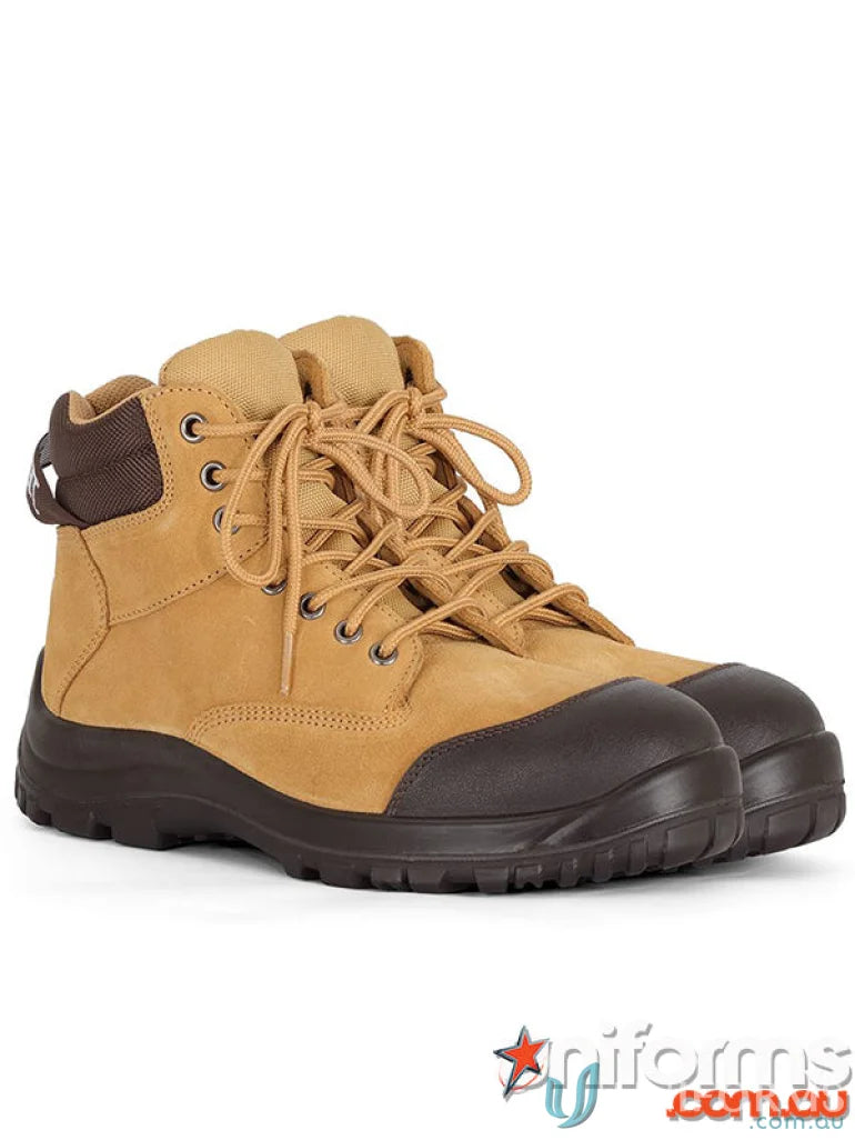 Tan leather work boots with sturdy sole and toe for tough uniforms in Steeler Zip Lace Up Safety Boot