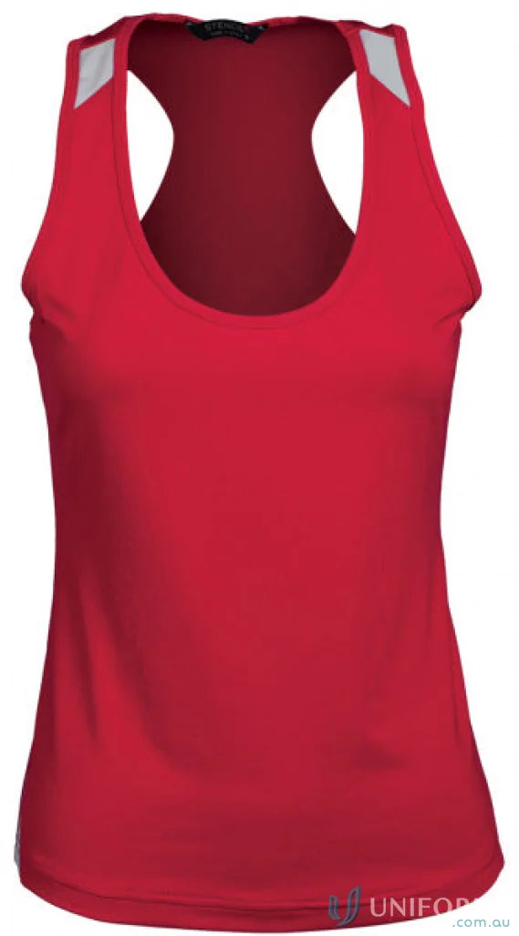 Red racerback tank top from Stencil Ladies Team Singlet, perfect for ladies’ team uniforms