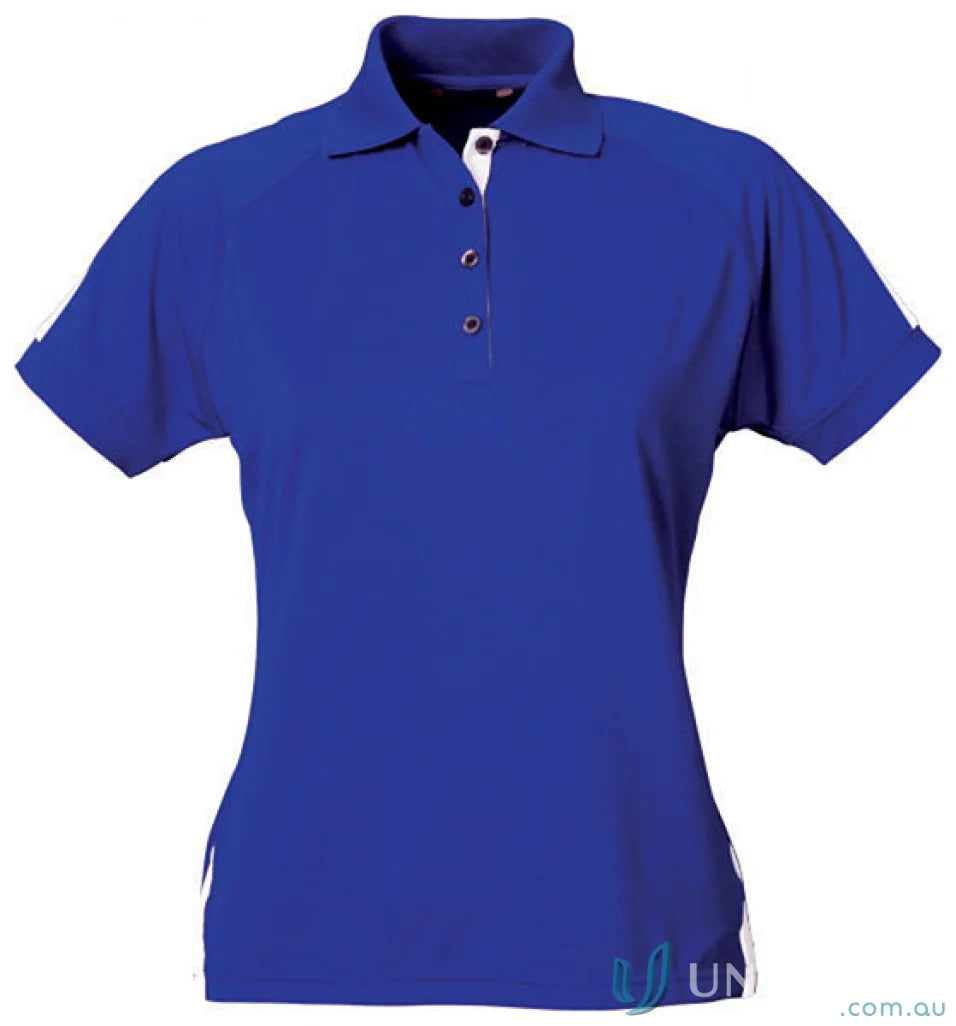 Blue women’s polo shirt from Stencil Ladies Team SS Polo, perfect for uniforms and cool dry® workwear