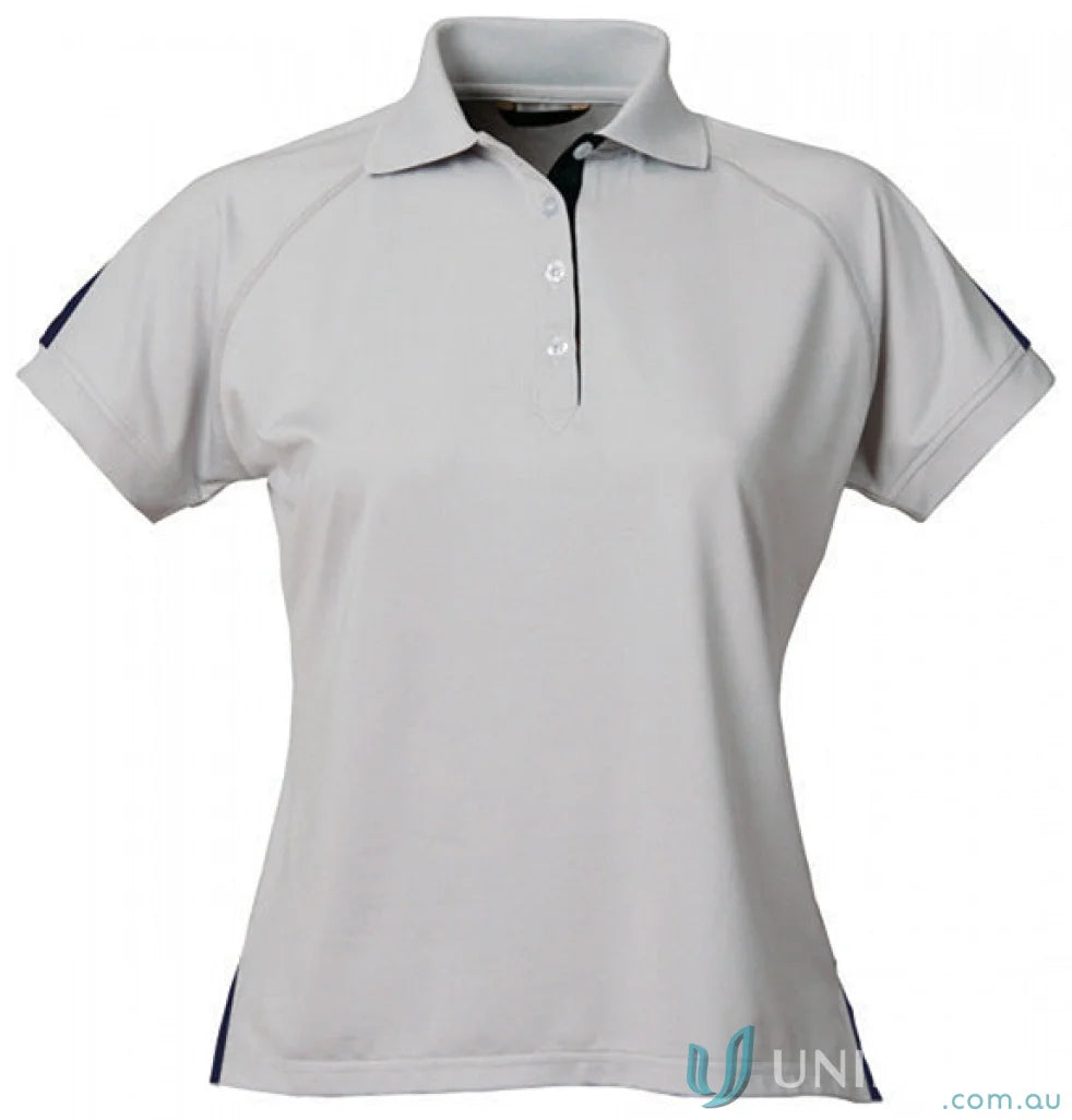 Gray polo shirt from Stencil Ladies Team SS Polo, perfect for cool dry® uniforms or workwear