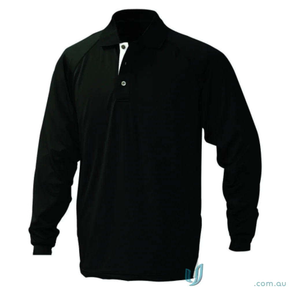 Black long sleeve stencil team LS polo with white collar lining for a stylish look