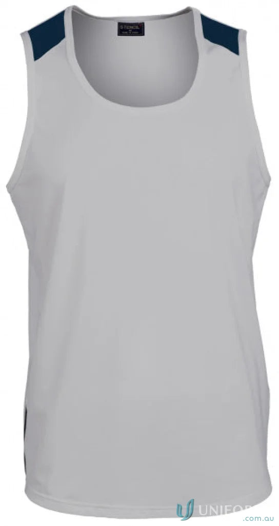 Gray and navy athletic tank top for team uniforms or workwear - Stencil Team Singlet