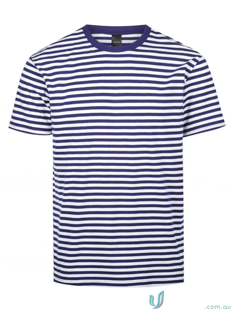 Stevie Stripe T-Shirt with white and navy blue horizontal stripes, perfect for uniforms or casual workwear