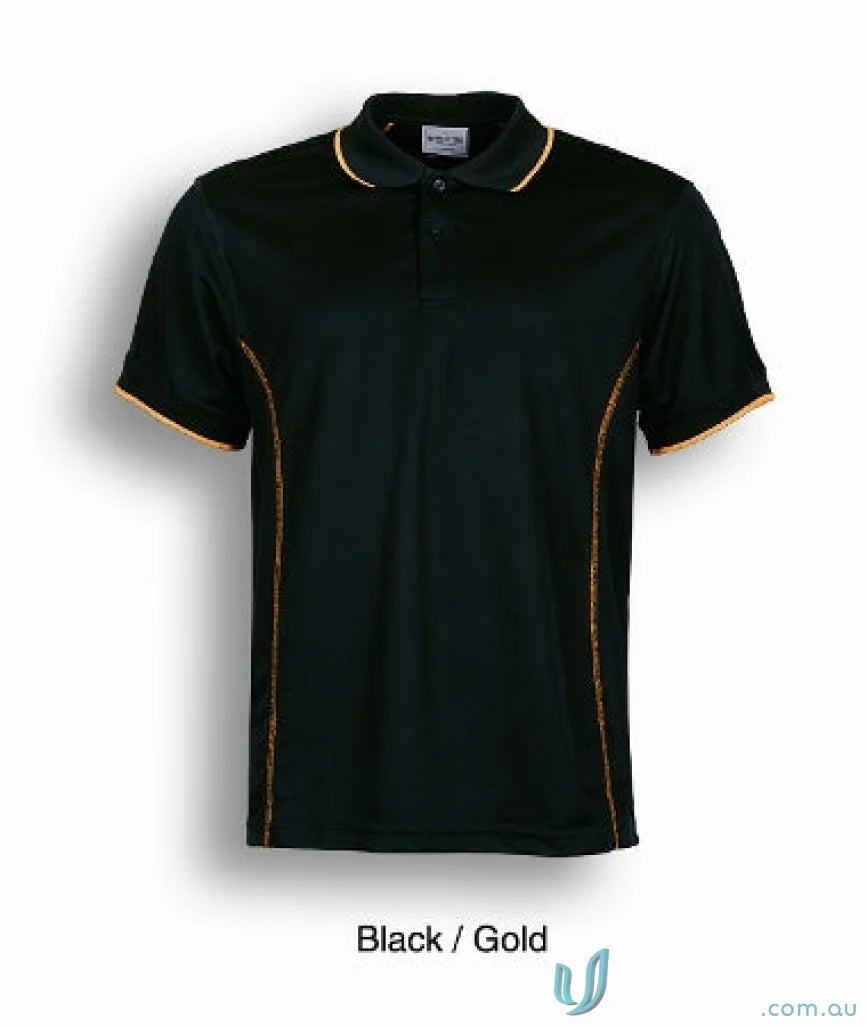 Stitch Polo shirt in black and gold, perfect for stylish uniforms and polo lovers